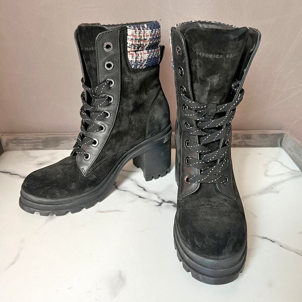 Veronica Beard Black Suede Water Resistant Hiker Boots Size 8 - Picture 3 of 9